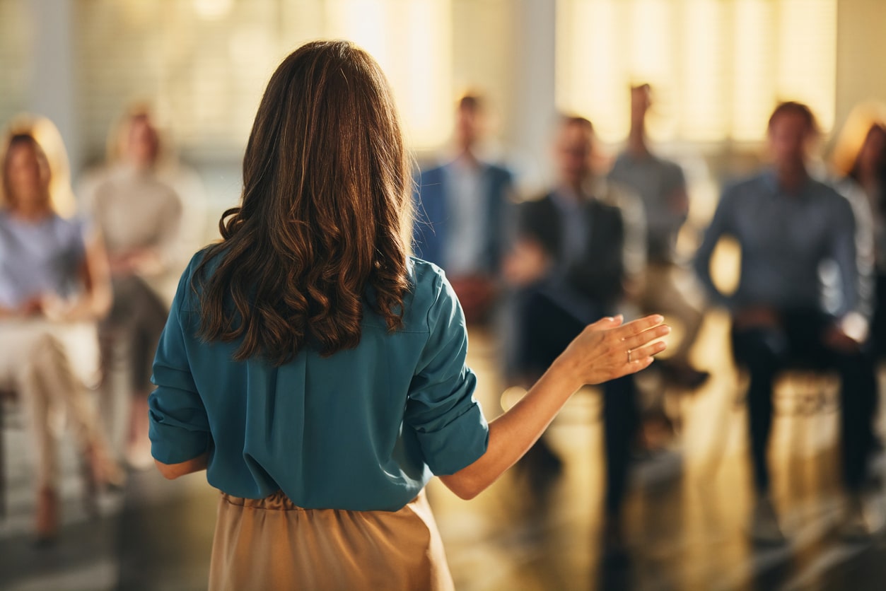 Woman gives presentation