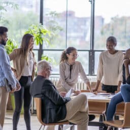 Group of happy coworkers having a productive meeting